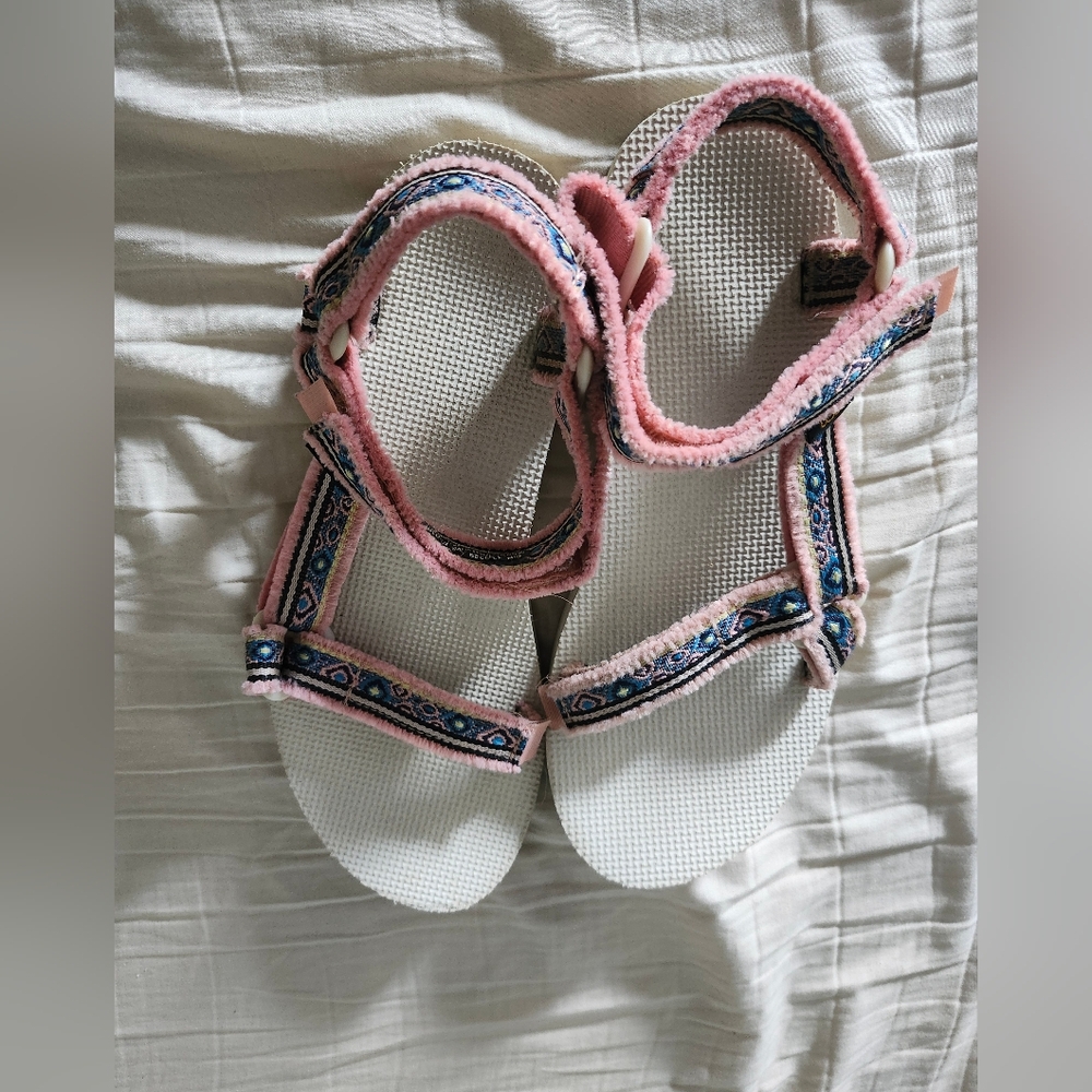 Pink and Blue Teva Sandals, Size 8